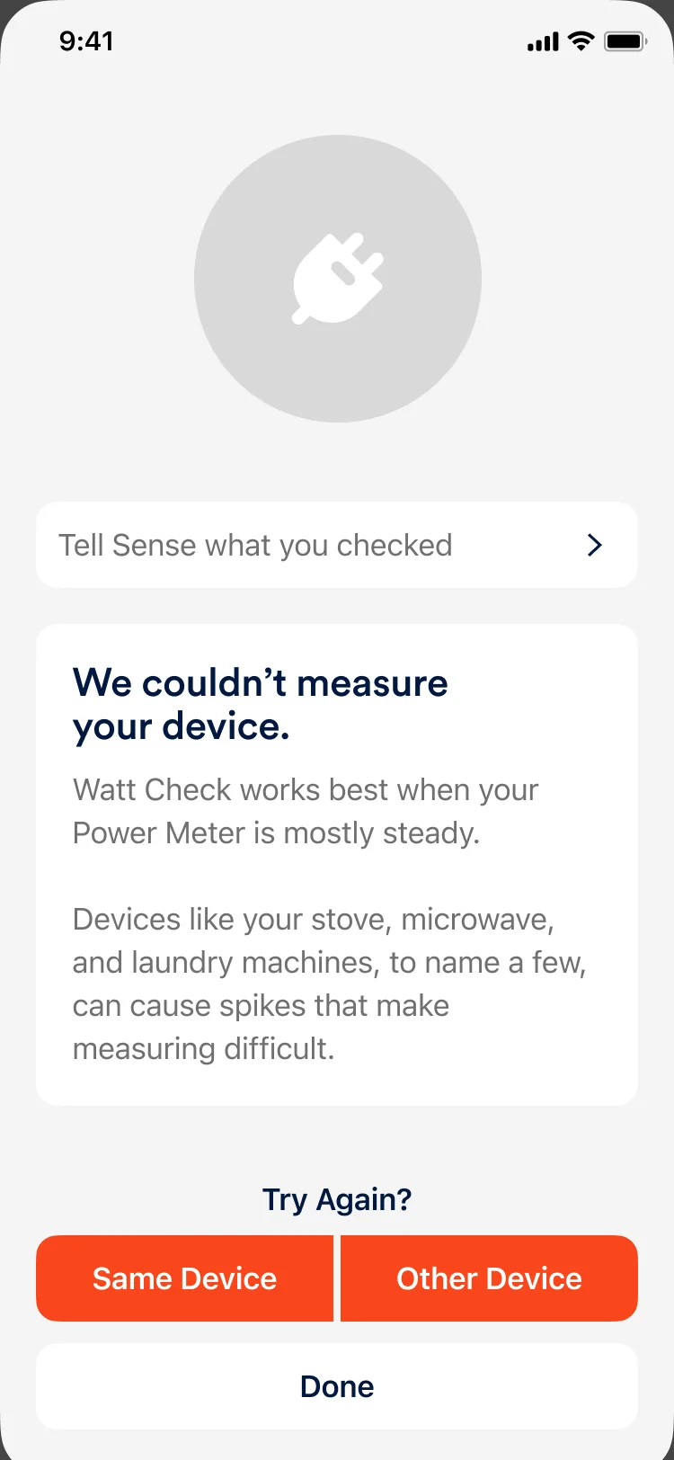 Something Else: We couldn’t measure your device, with Try again options
