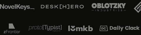 Logos of the vendors involved in the GMK Tribal launch: NovelKeys, DeskHero, Oblotzky Industries, Isolation Mode, zFrontier, proto[Typist] Keyboards, IUMKB, and Daily Clack