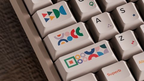 A tighter close-up of the novelty caps with their geometric shapes and the word sub-legends