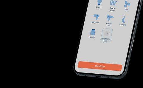A phone at an angle showing the device grid with Something Else selected and the Continue button active