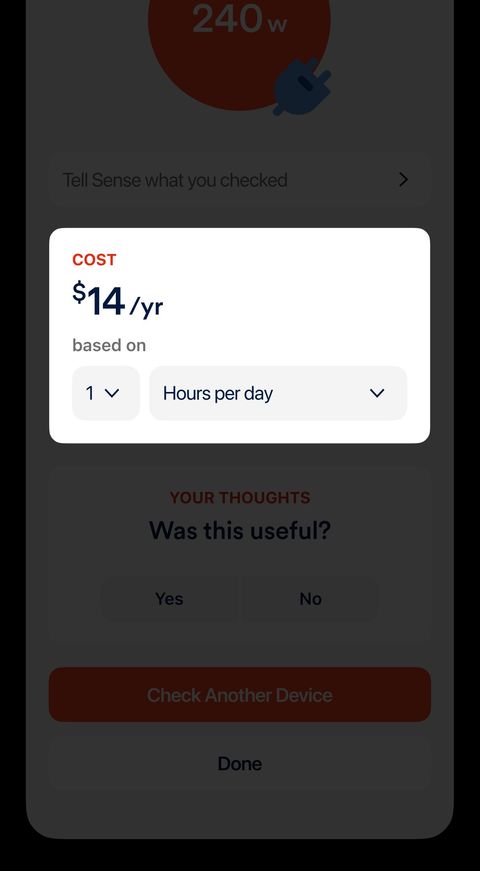 A 240 watt result, dimmed behind its raised cost card